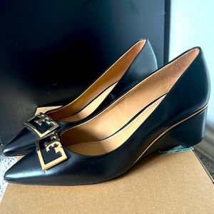 Black, Size 7, Tory Burch, Wedge Kitten Heels